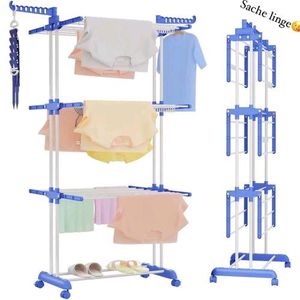 Sèche linge Trois niveaux de porte-vêtements, cintre en acier inoxydable réglable