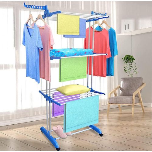 Sèche linge Trois niveaux de porte-vêtements, cintre en acier inoxydable réglable