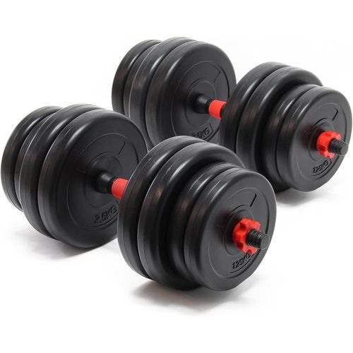 Kit d’haltères Courts Longs 15kg, Set 2en1 avec 8 Plaques de poids, Avec barre extension