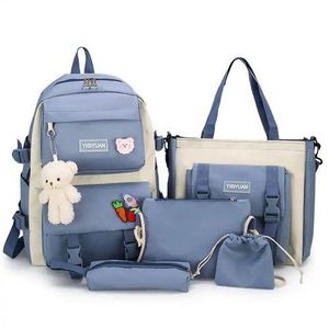 Sac à dos scolaire filles - 5PCs : 2 trousses à crayons, sac à main, porte-monnaie