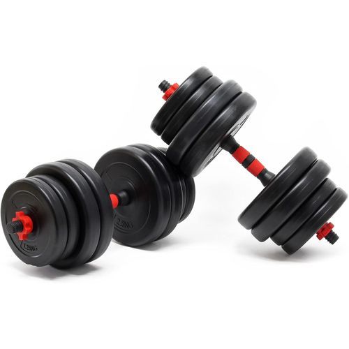 Kit d’haltères Courts Longs 15kg, Set 2en1 avec 8 Plaques de poids, Avec barre extension