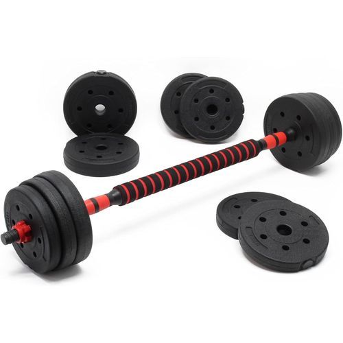 Kit d’haltères Courts Longs 15kg, Set 2en1 avec 8 Plaques de poids, Avec barre extension